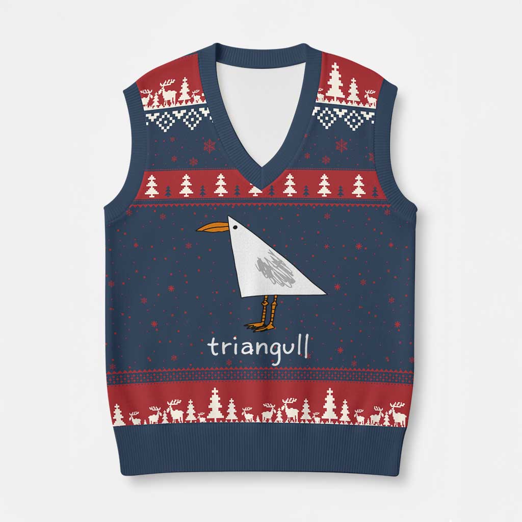Triangull Funny Triangle Seagull Meme V-Neck Knit Sweater Vest Geometry Bird Pun Minimalist Coastal Graphic TS02 Navy Red Print Your Wear