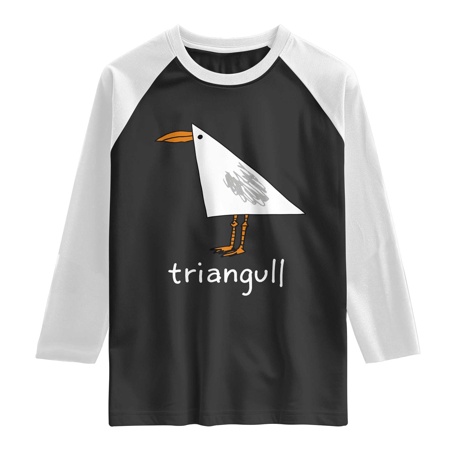 Triangull Funny Triangle Seagull Meme Raglan Shirt Geometry Bird Pun Minimalist Coastal Graphic TS02 Black White Print Your Wear