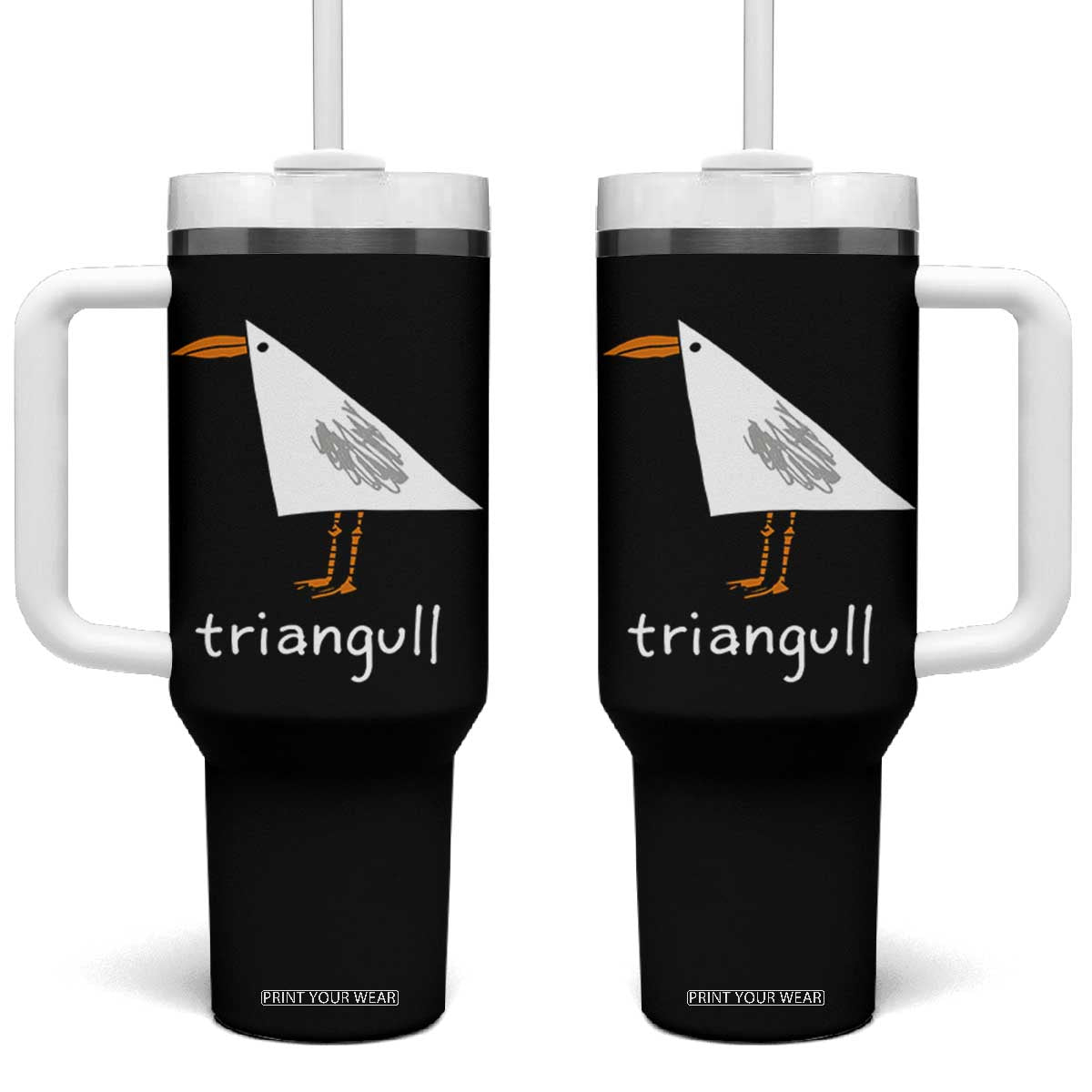 Triangull Funny Triangle Seagull Meme Tumbler With Handle Geometry Bird Pun Minimalist Coastal Graphic TS02 One Size: 40 oz Black Print Your Wear