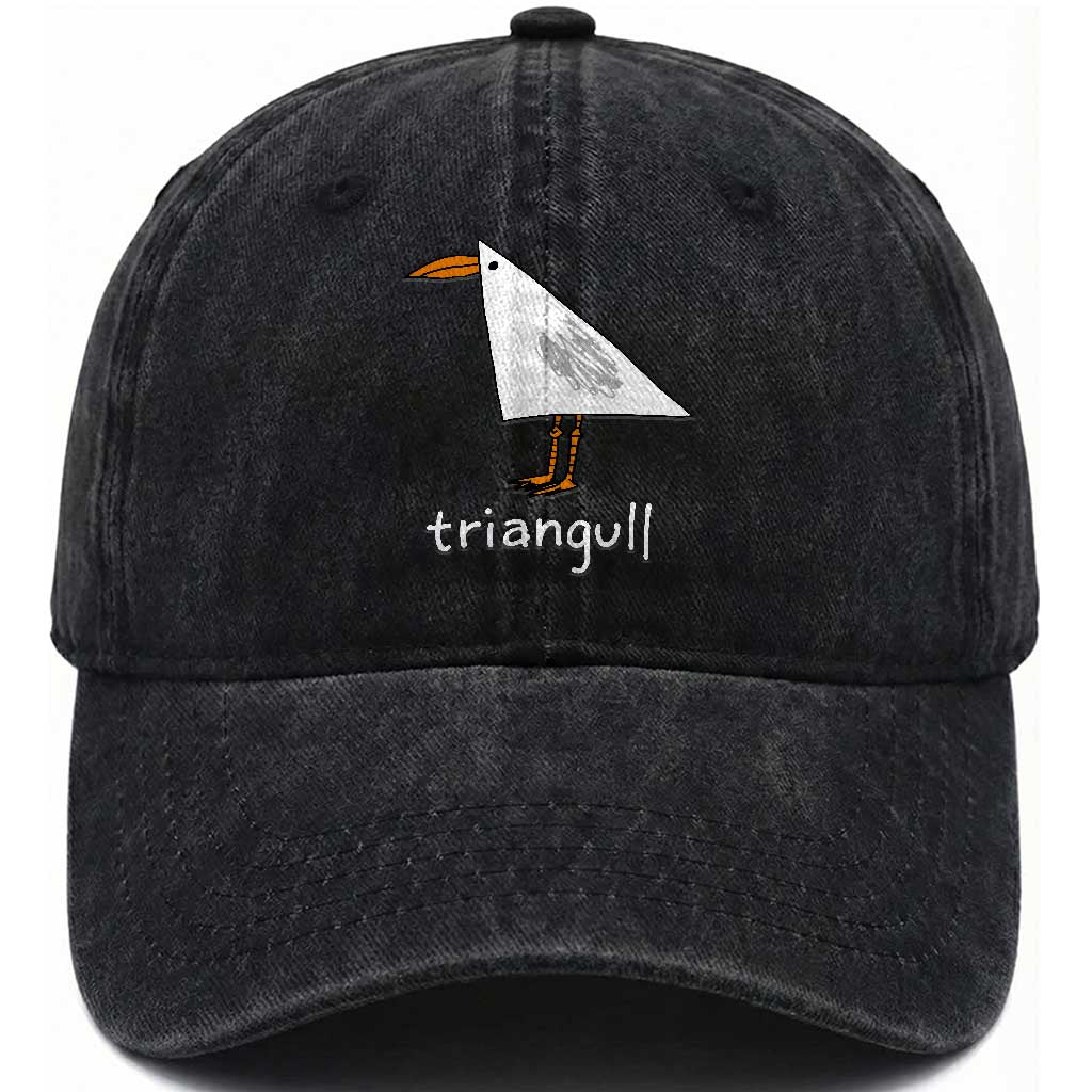 Triangull Funny Triangle Seagull Meme Washed Cotton Baseball Cap Geometry Bird Pun Minimalist Coastal Graphic TS02 Print Your Wear