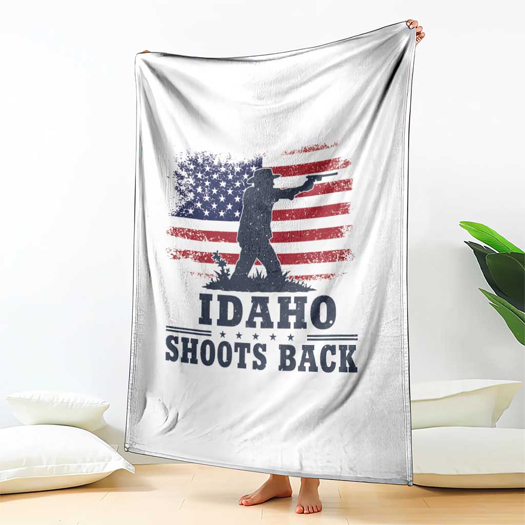 Idaho Shoots Back Distressed American Flag Throw Blanket Cowboy Gunslinger Graphic