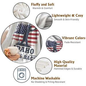 Idaho Shoots Back Distressed American Flag Throw Blanket Cowboy Gunslinger Graphic