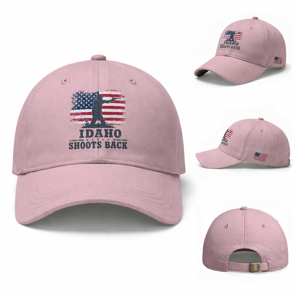 Idaho Shoots Back Distressed American Flag Baseball Cap Cowboy Gunslinger Graphic