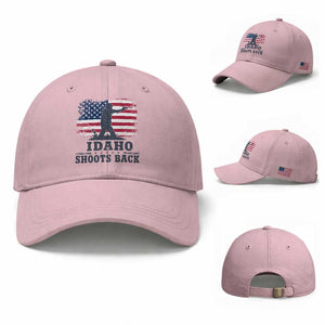 Idaho Shoots Back Distressed American Flag Baseball Cap Cowboy Gunslinger Graphic