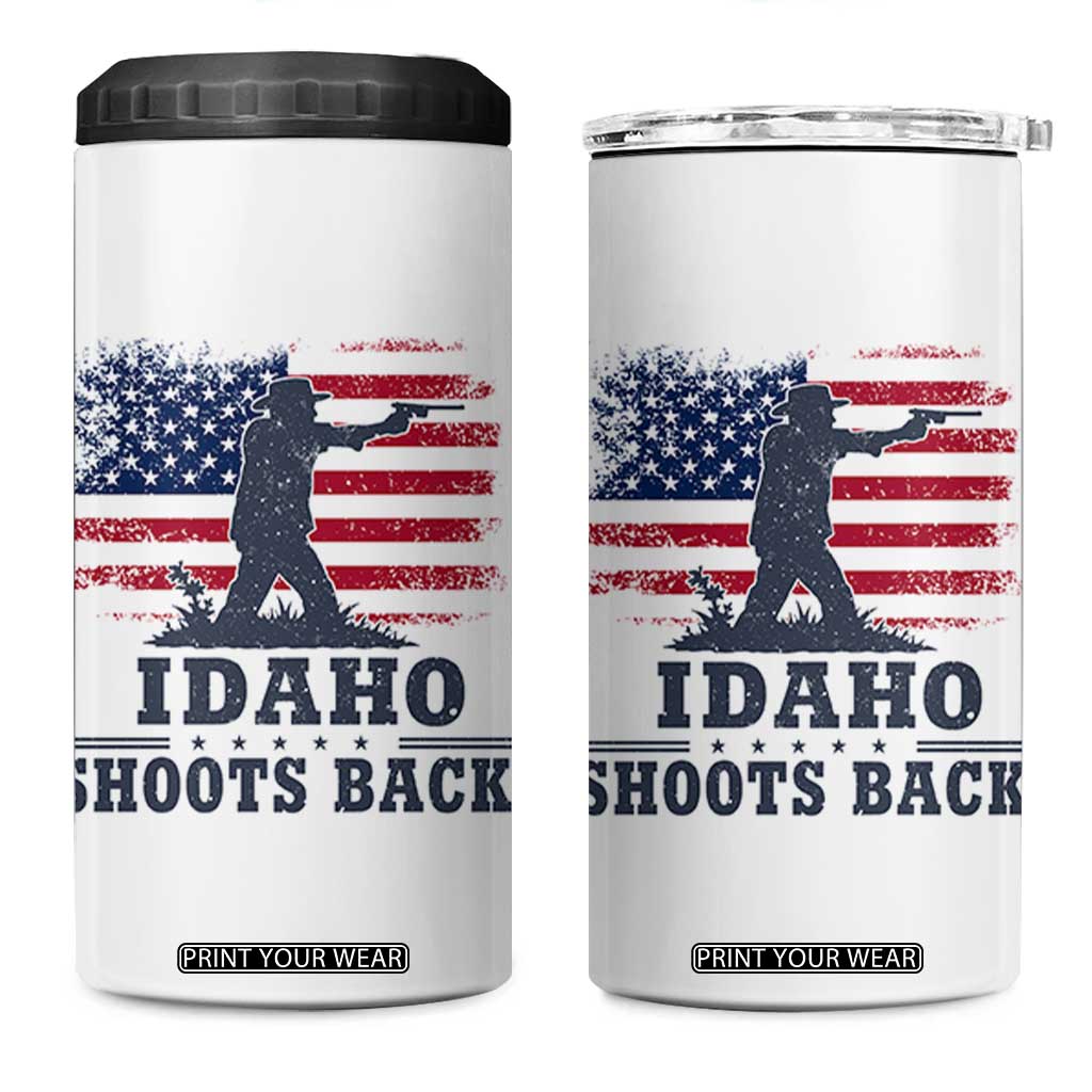 Idaho Shoots Back Distressed American Flag 4 in 1 Can Cooler Tumbler Cowboy Gunslinger Graphic TS02 One Size: 16 oz White Print Your Wear