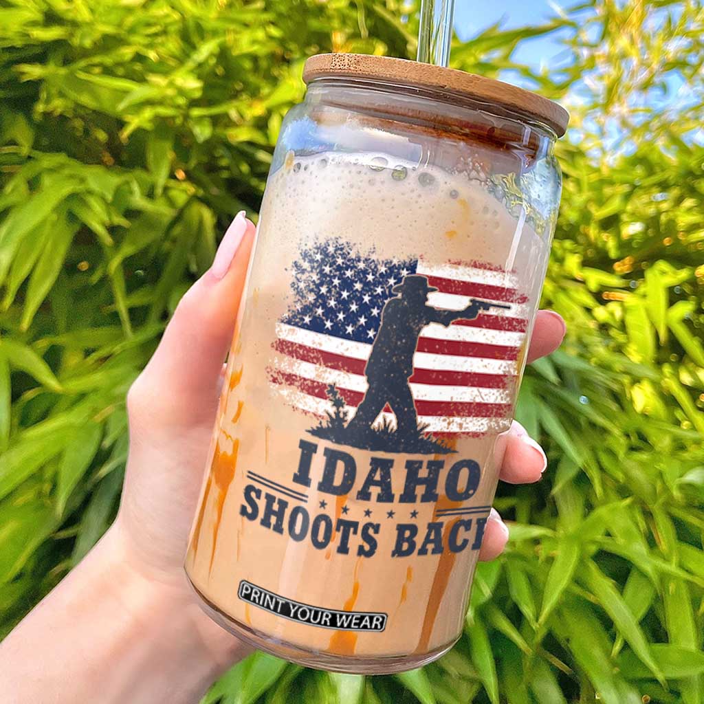 Idaho Shoots Back Distressed American Flag Glass Can Cowboy Gunslinger Graphic TS02 White Print Your Wear