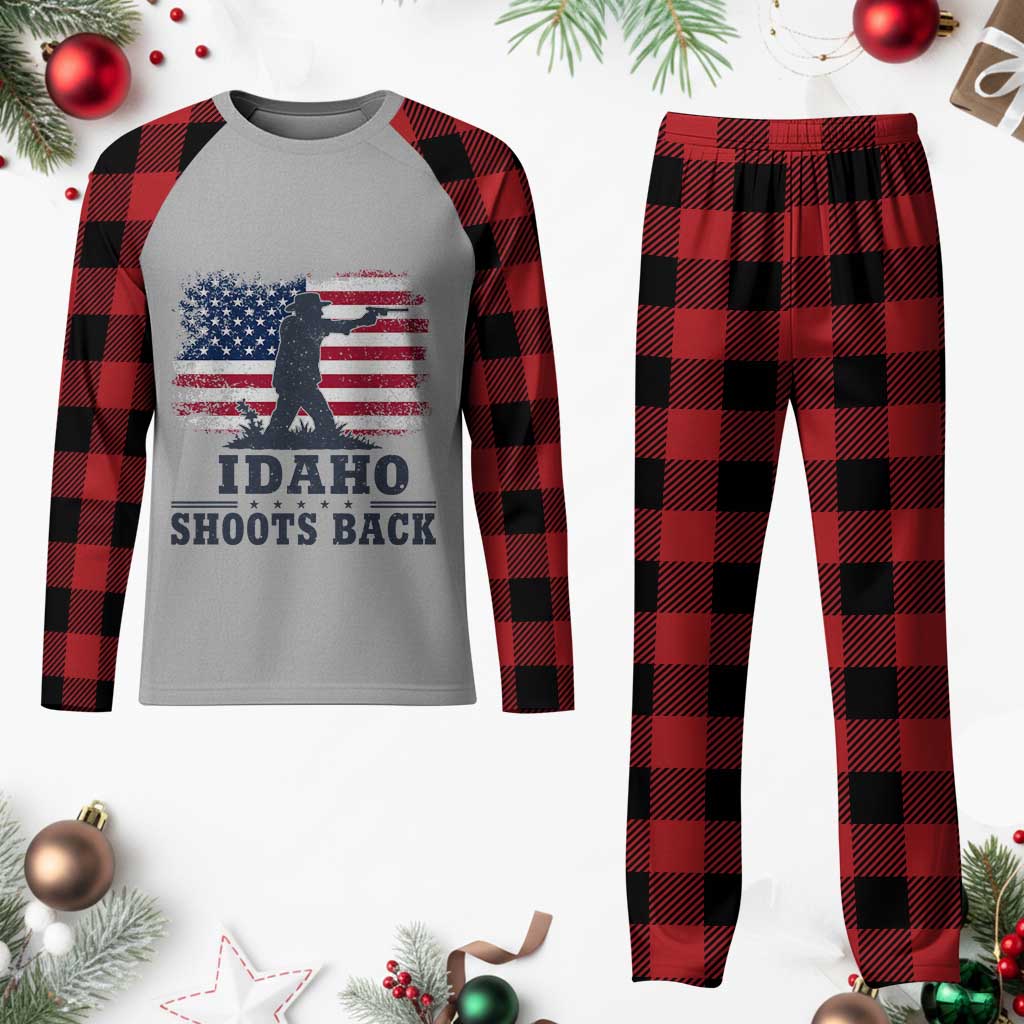 Idaho Shoots Back Distressed American Flag Plaid Pajama Set Cowboy Gunslinger Graphic TS02 Buffalo Plaid Print Your Wear