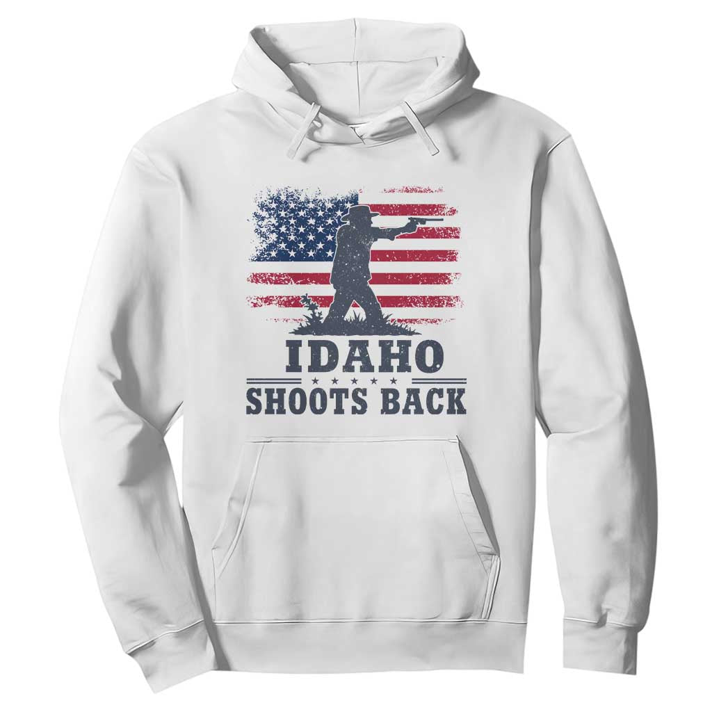 Idaho Shoots Back Distressed American Flag Hoodie Cowboy Gunslinger Graphic TS02 White Print Your Wear
