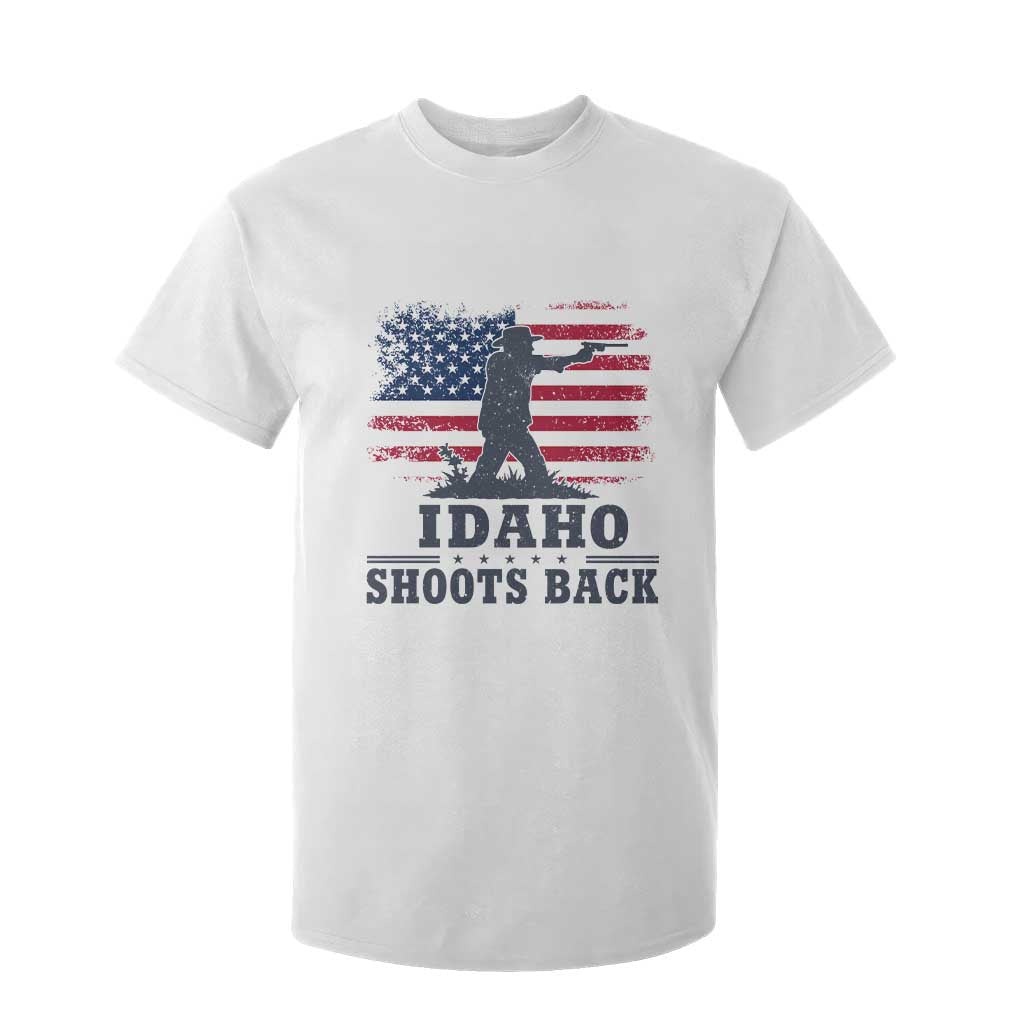 Idaho Shoots Back Distressed American Flag T Shirt For Kid Cowboy Gunslinger Graphic TS02 White Print Your Wear