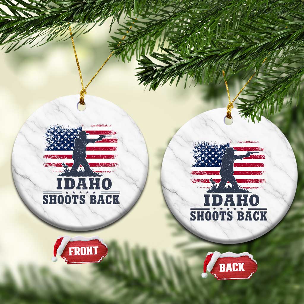 Idaho Shoots Back Distressed American Flag Ceramic Ornament Cowboy Gunslinger Graphic TS02 1pc White Marble Print Your Wear