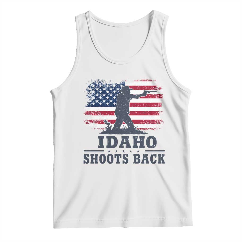 Idaho Shoots Back Distressed American Flag Tank Top Cowboy Gunslinger Graphic TS02 White Print Your Wear
