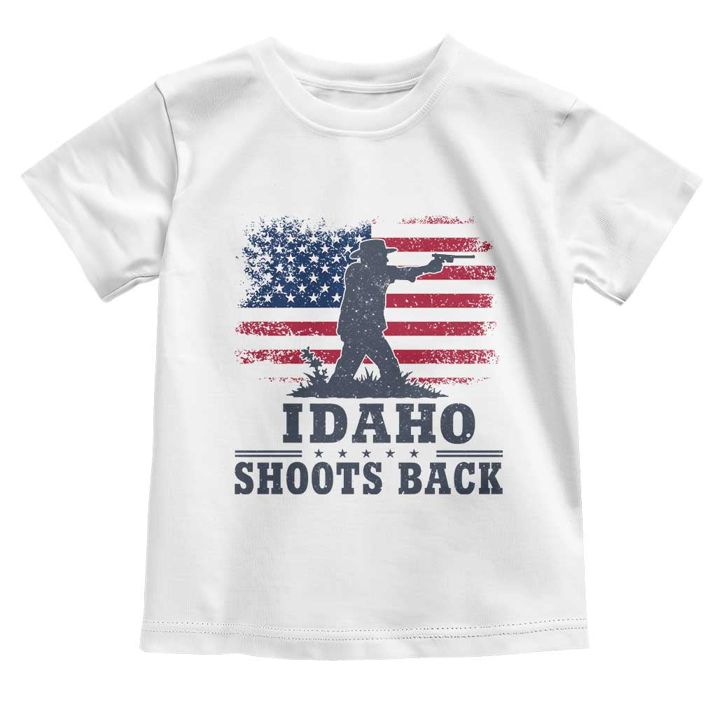 Idaho Shoots Back Distressed American Flag Toddler T Shirt Cowboy Gunslinger Graphic TS02 White Print Your Wear