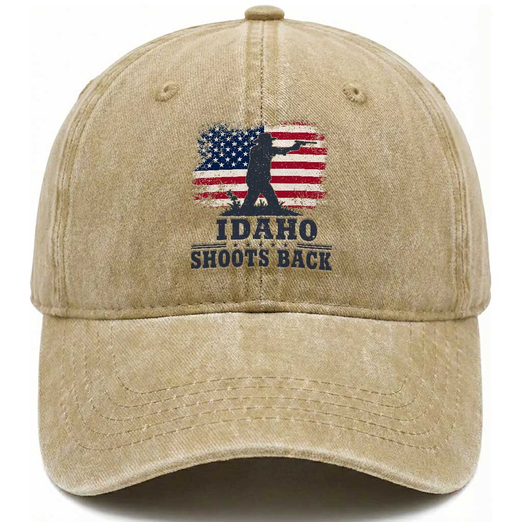 Idaho Shoots Back Distressed American Flag Washed Cotton Baseball Cap Cowboy Gunslinger Graphic TS02 Print Your Wear