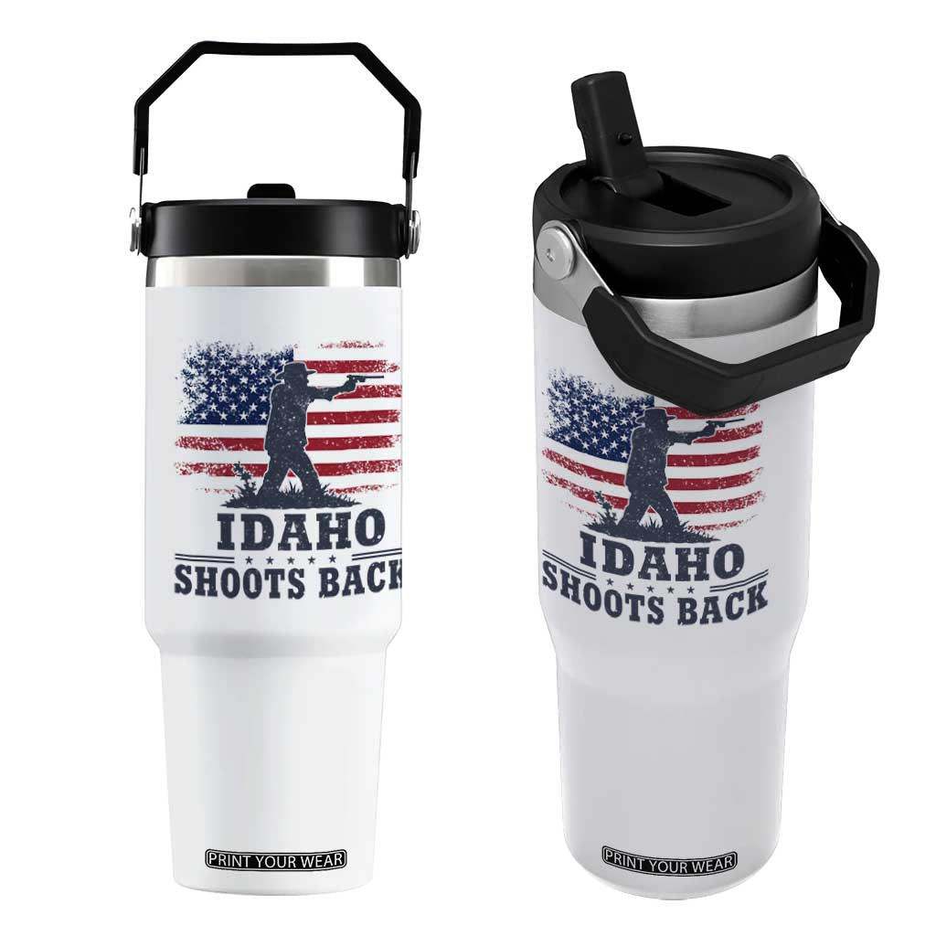 Idaho Shoots Back Distressed American Flag Flip Straw Tumbler Cowboy Gunslinger Graphic TS02 One Size: 30 oz White Print Your Wear