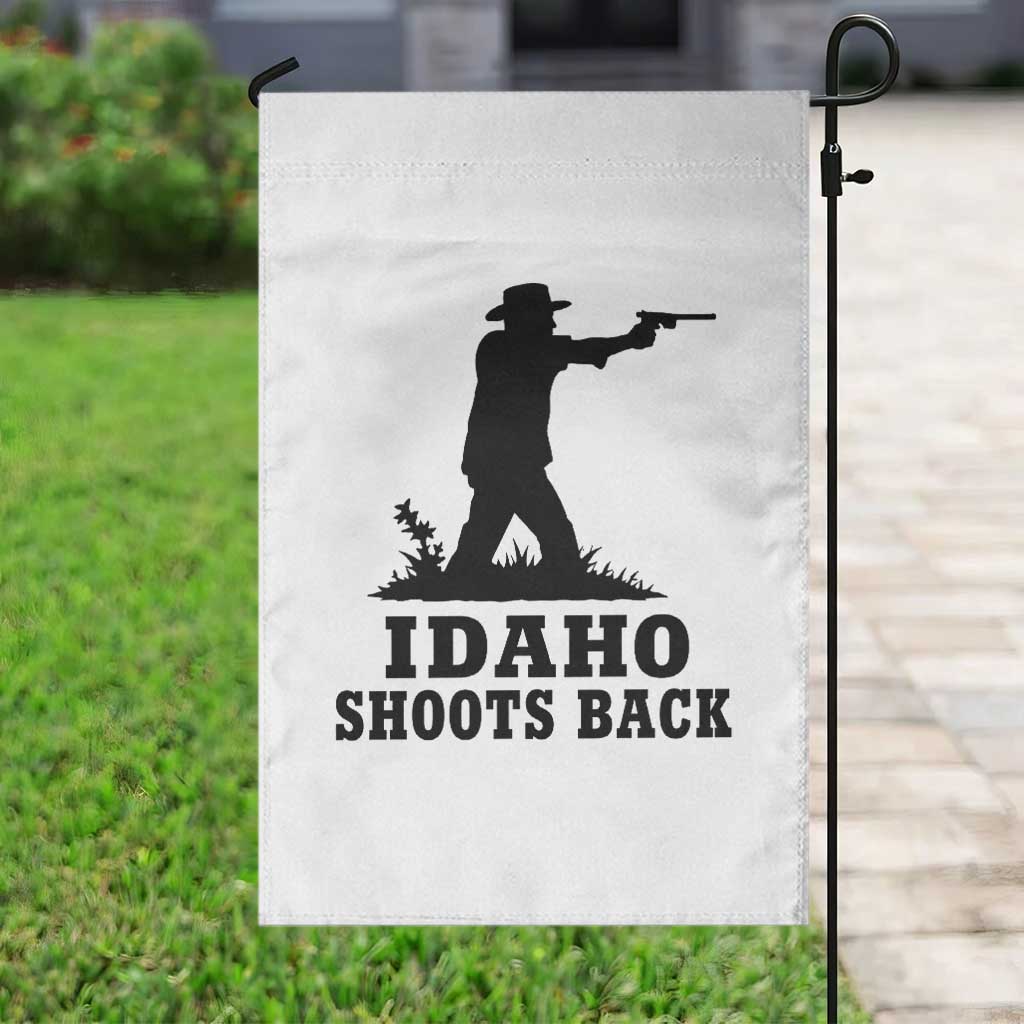 Idaho Shoots Back Minimalist Gunslinger Silhouette State Pride Graphic Garden Flag