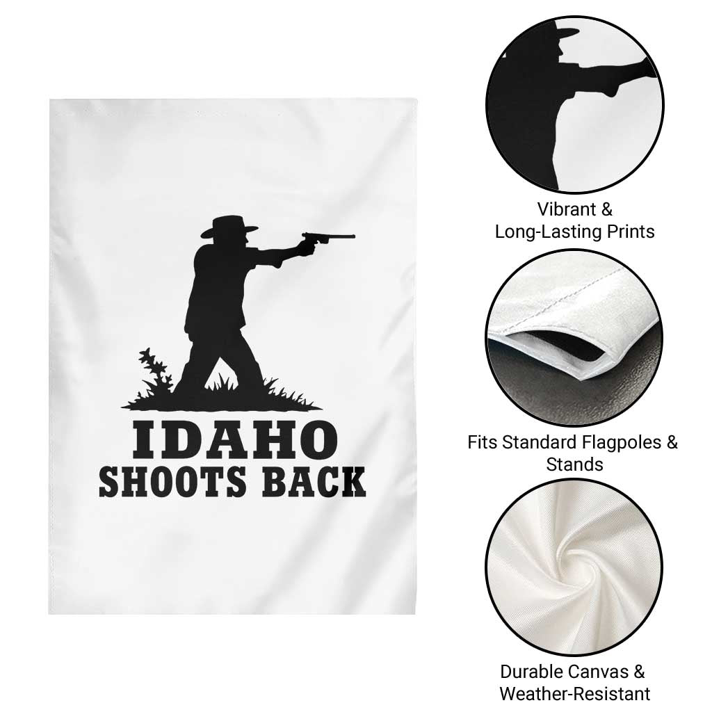 Idaho Shoots Back Minimalist Gunslinger Silhouette State Pride Graphic Garden Flag
