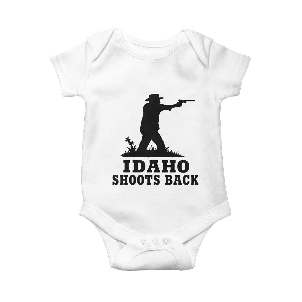 Idaho Shoots Back Minimalist Gunslinger Silhouette State Pride Graphic Baby Onesie TS02 White Print Your Wear