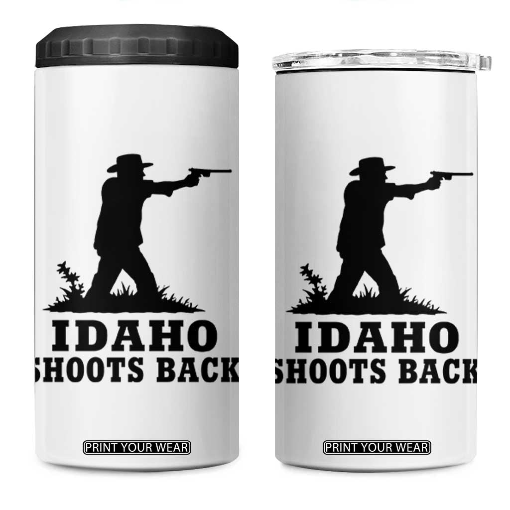 Idaho Shoots Back Minimalist Gunslinger Silhouette State Pride Graphic 4 in 1 Can Cooler Tumbler TS02 One Size: 16 oz White Print Your Wear