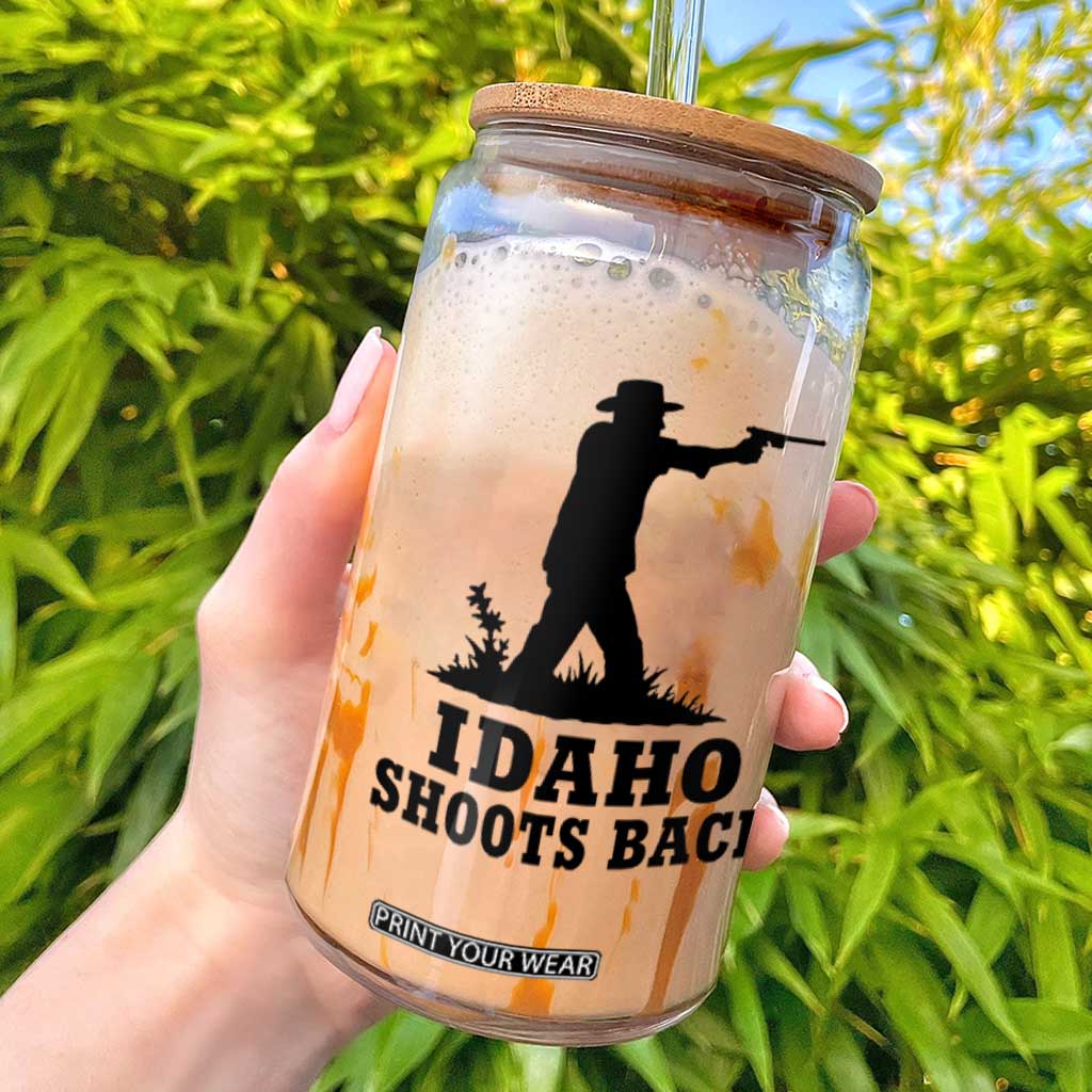 Idaho Shoots Back Minimalist Gunslinger Silhouette State Pride Graphic Glass Can TS02 White Print Your Wear