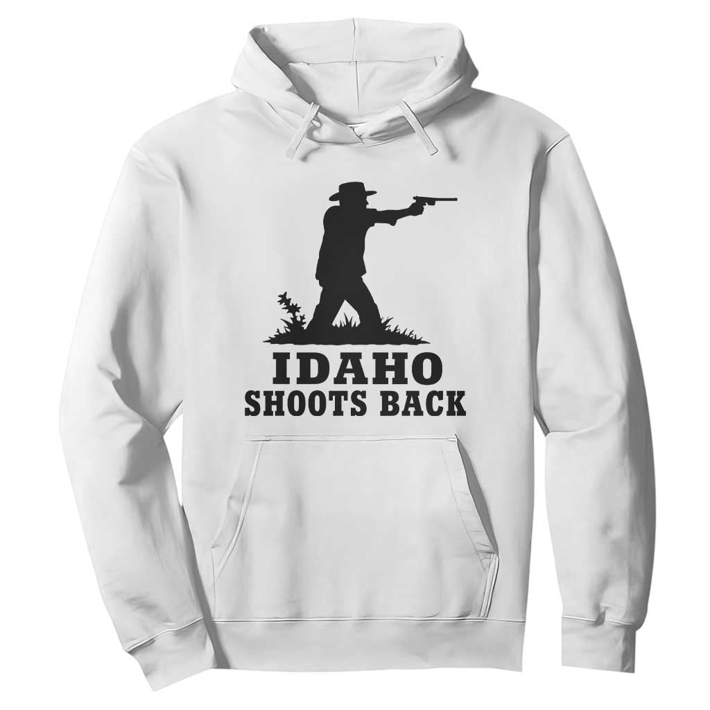 Idaho Shoots Back Minimalist Gunslinger Silhouette State Pride Graphic Hoodie TS02 White Print Your Wear