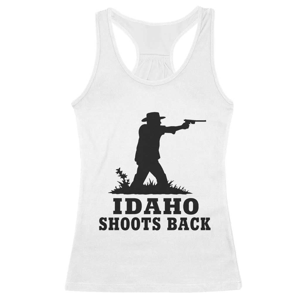 Idaho Shoots Back Minimalist Gunslinger Silhouette State Pride Graphic Racerback Tank Top TS02 White Print Your Wear