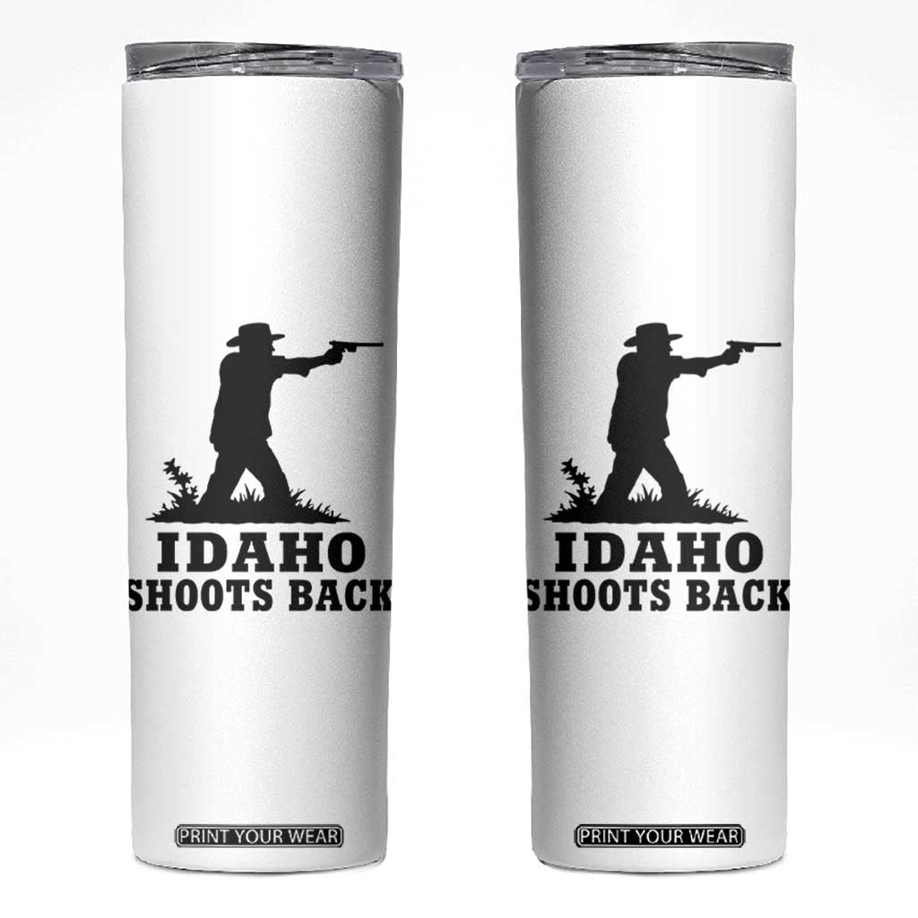 Idaho Shoots Back Minimalist Gunslinger Silhouette State Pride Graphic Skinny Tumbler TS02 White Print Your Wear