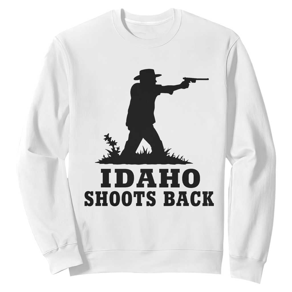 Idaho Shoots Back Minimalist Gunslinger Silhouette State Pride Graphic Sweatshirt TS02 White Print Your Wear
