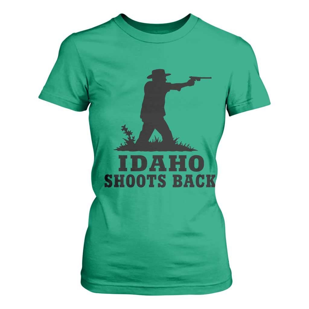 Idaho Shoots Back Minimalist Gunslinger Silhouette State Pride Graphic T Shirt For Women