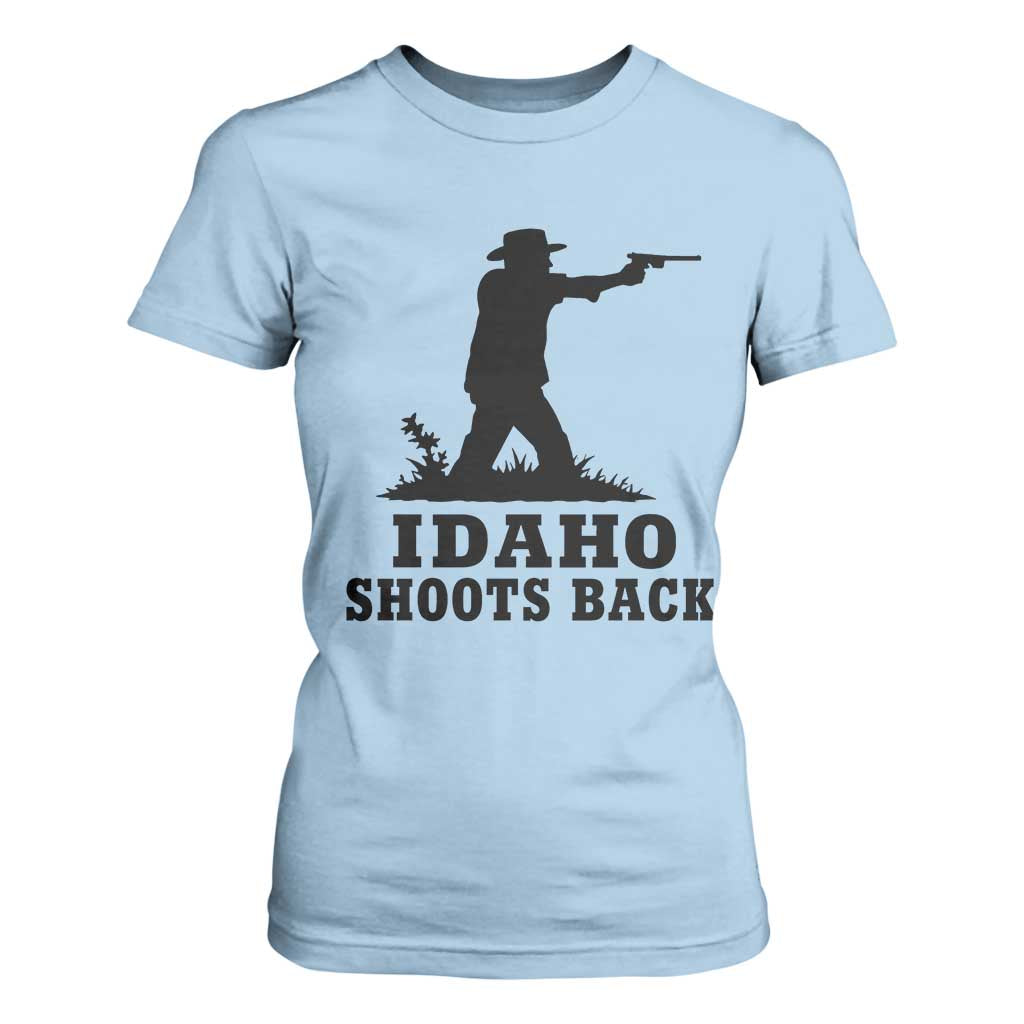 Idaho Shoots Back Minimalist Gunslinger Silhouette State Pride Graphic T Shirt For Women