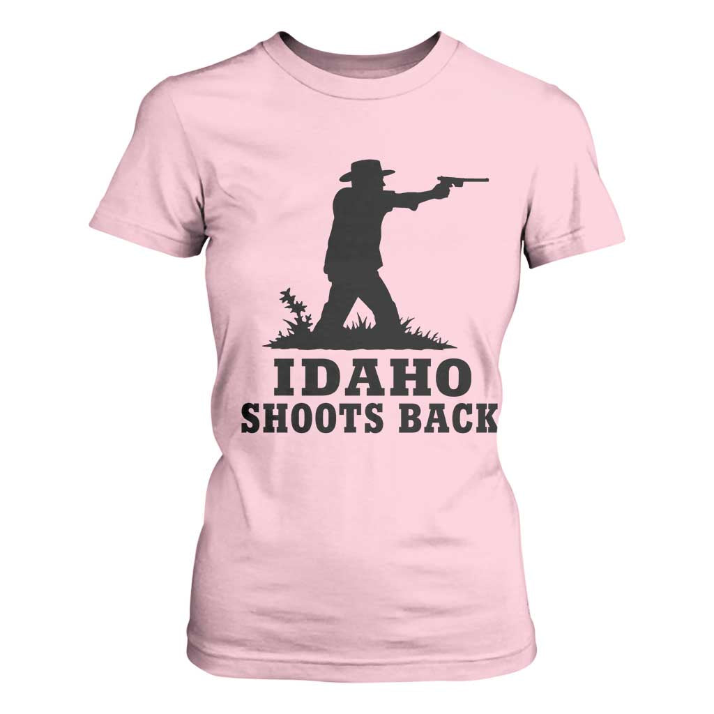 Idaho Shoots Back Minimalist Gunslinger Silhouette State Pride Graphic T Shirt For Women