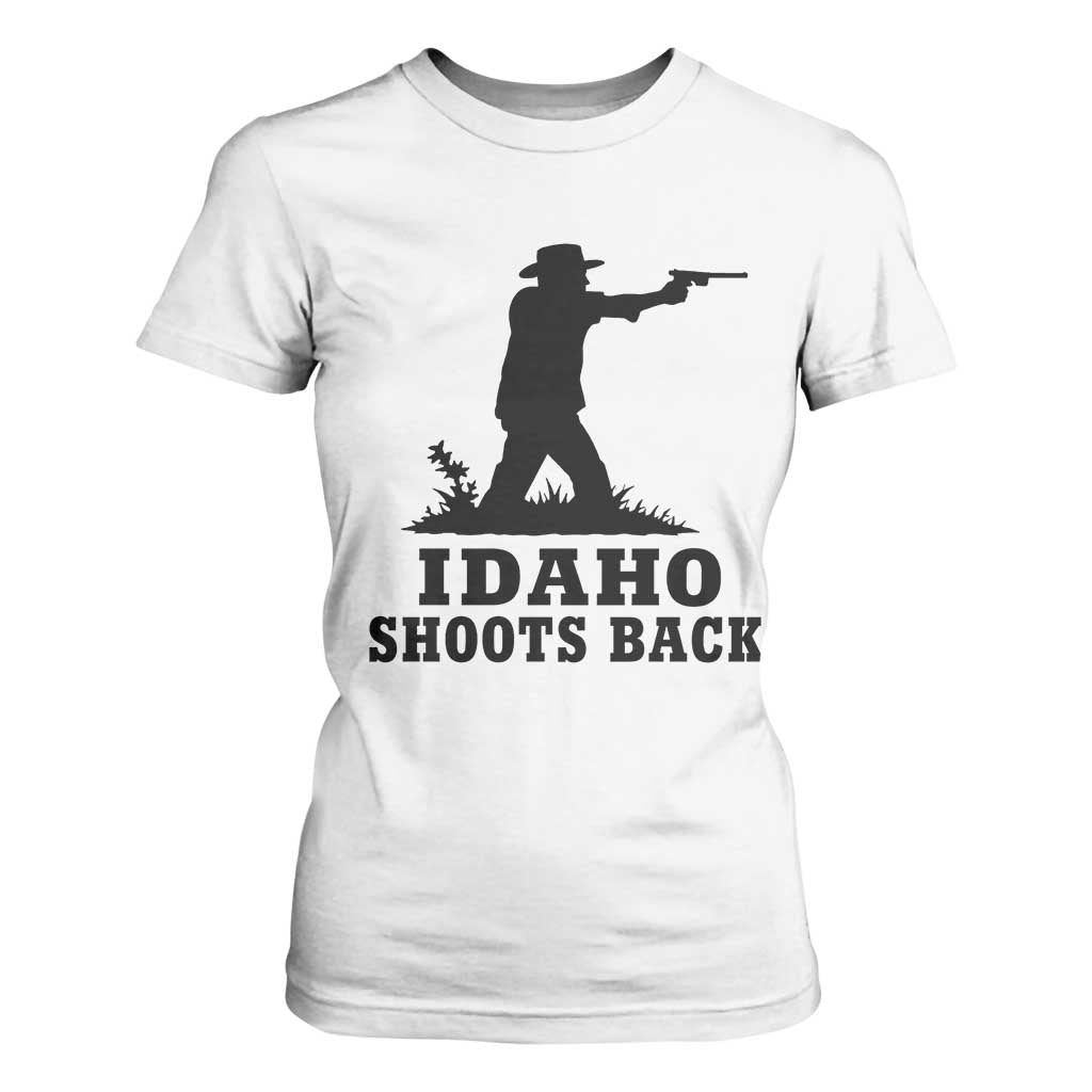 Idaho Shoots Back Minimalist Gunslinger Silhouette State Pride Graphic T Shirt For Women
