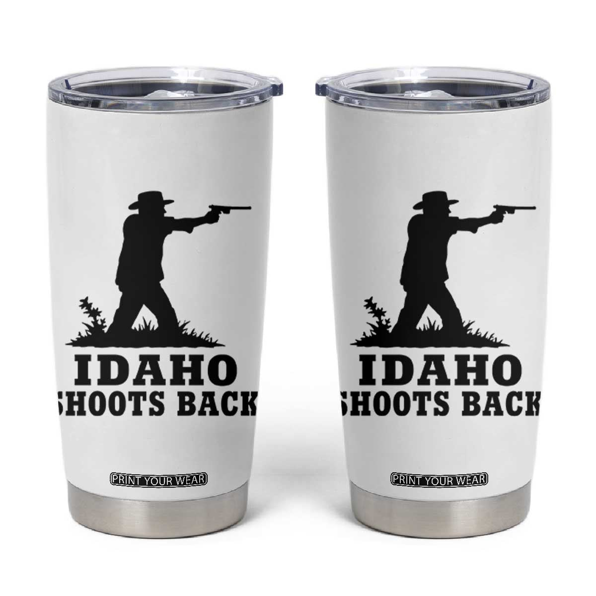 Idaho Shoots Back Minimalist Gunslinger Silhouette State Pride Graphic Tumbler Cup TS02 White Print Your Wear