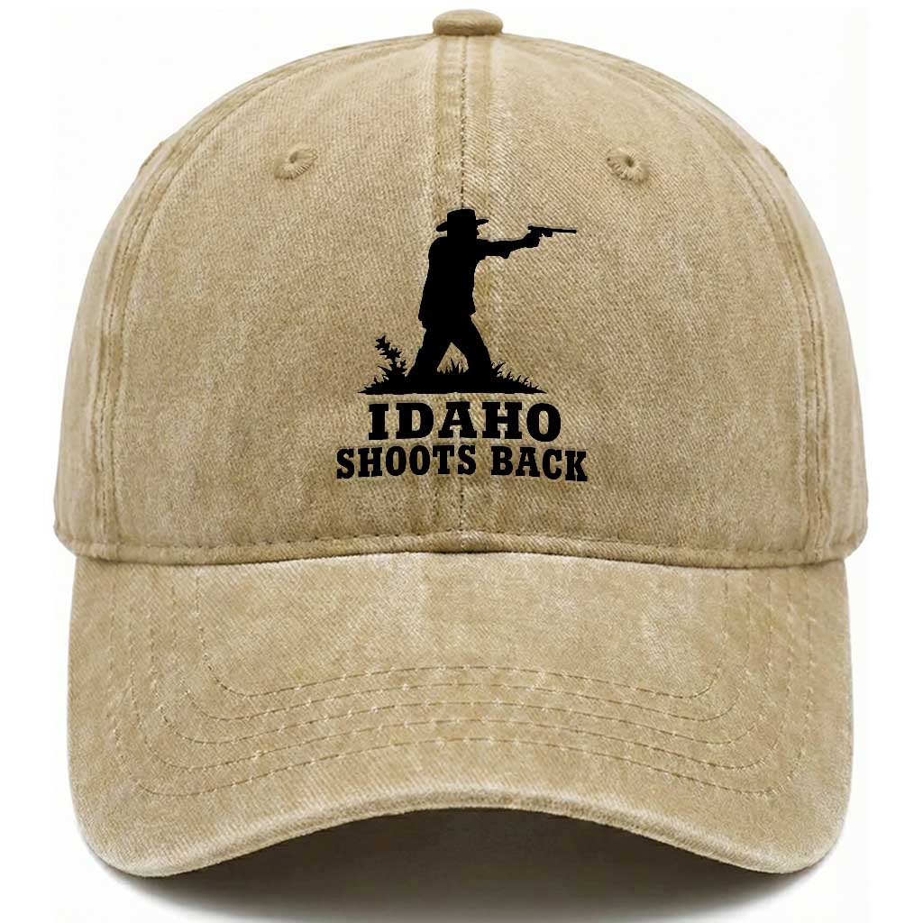 Idaho Shoots Back Minimalist Gunslinger Silhouette State Pride Graphic Washed Cotton Baseball Cap