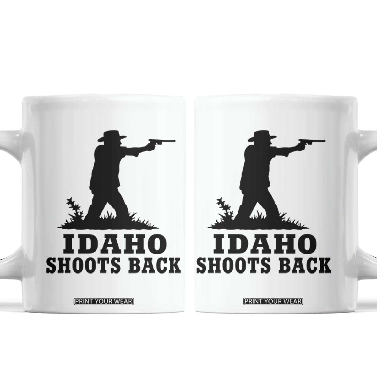 Idaho Shoots Back Minimalist Gunslinger Silhouette State Pride Graphic Coffee Mug TS02 White Print Your Wear
