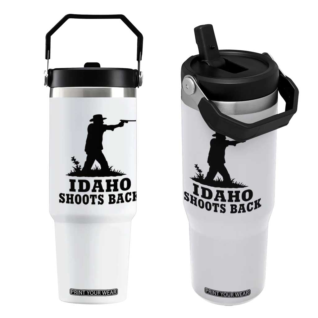 Idaho Shoots Back Minimalist Gunslinger Silhouette State Pride Graphic Flip Straw Tumbler TS02 One Size: 30 oz White Print Your Wear