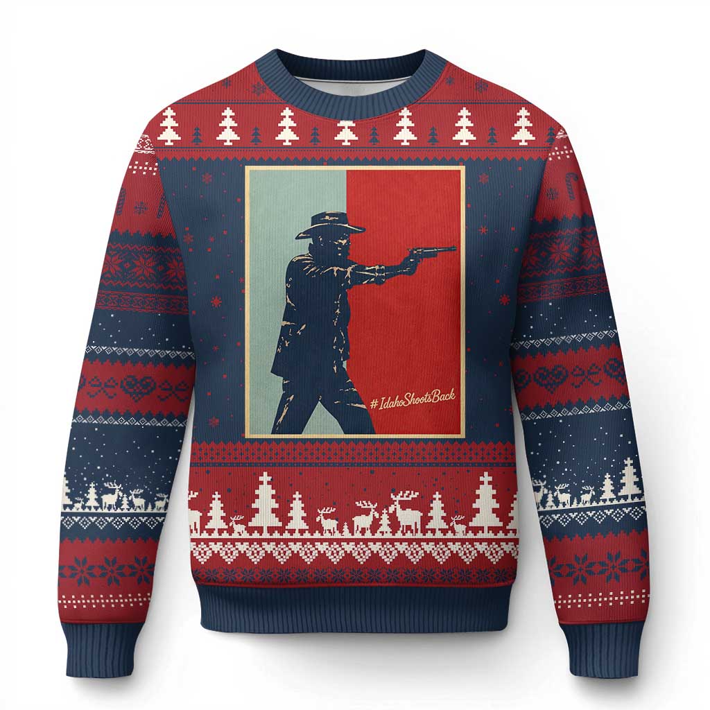 Idaho Shoots Back Vintage Pop Art Poster Style Graphic Ugly Christmas Sweater TS02 Navy Red Print Your Wear
