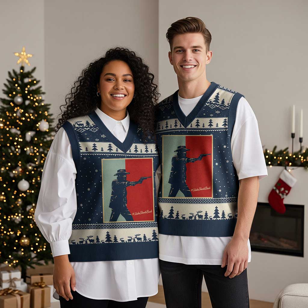 Idaho Shoots Back Vintage Pop Art Poster Style Graphic V-Neck Knit Sweater Vest