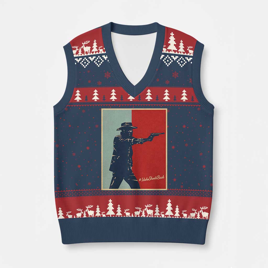 Idaho Shoots Back Vintage Pop Art Poster Style Graphic V-Neck Knit Sweater Vest