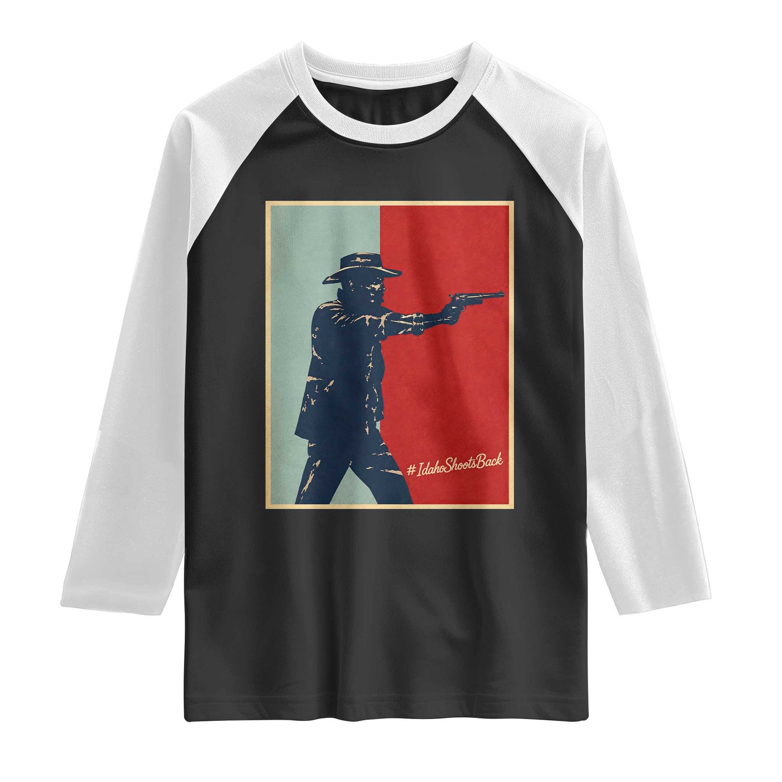 Idaho Shoots Back Vintage Pop Art Poster Style Graphic Raglan Shirt TS02 Black White Print Your Wear