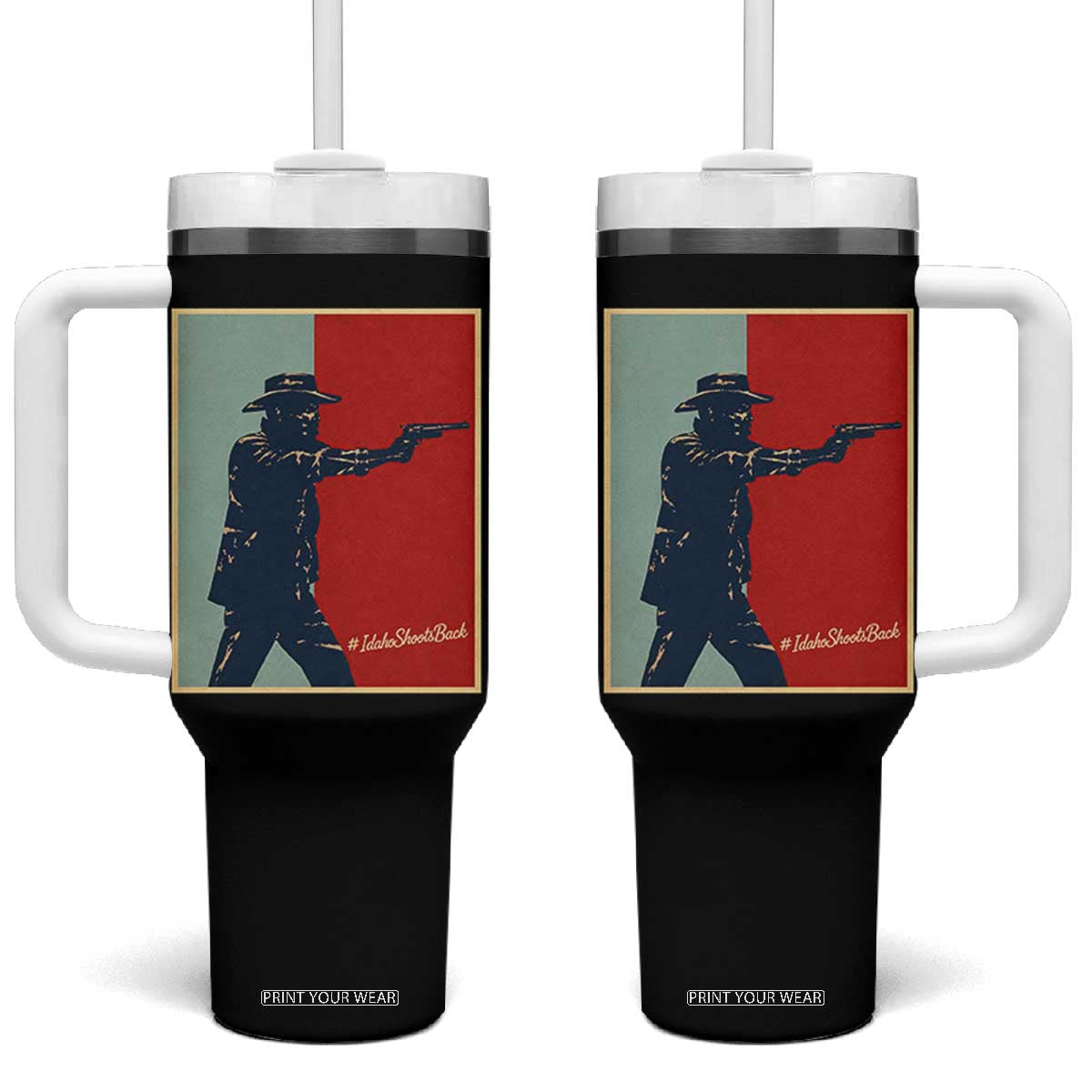 Idaho Shoots Back Vintage Pop Art Poster Style Graphic Tumbler With Handle TS02 One Size: 40 oz Black Print Your Wear