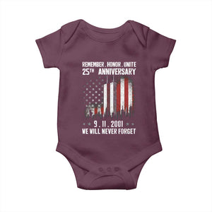 Remember Honor Unite 9 11 Memorial 25th Anniversary Baby Onesie We Will Never Forget Patriotic American Flag