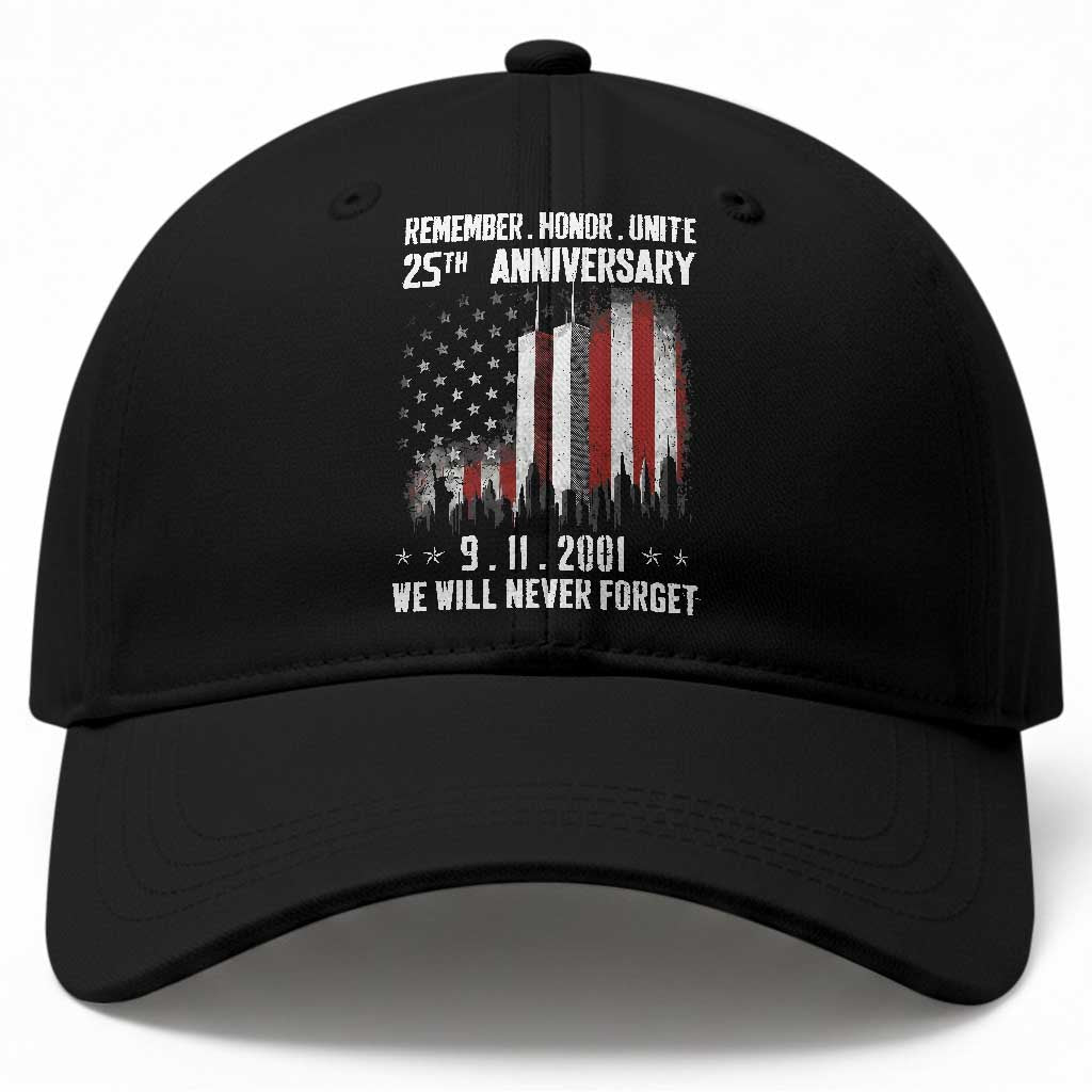 Remember Honor Unite 9 11 Memorial 25th Anniversary Baseball Cap We Will Never Forget Patriotic American Flag