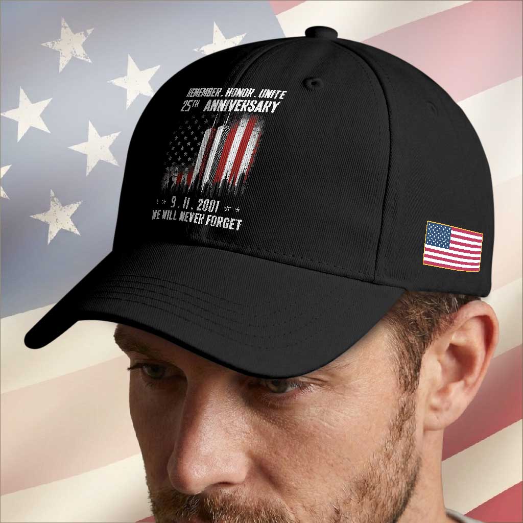 Remember Honor Unite 9 11 Memorial 25th Anniversary Baseball Cap We Will Never Forget Patriotic American Flag