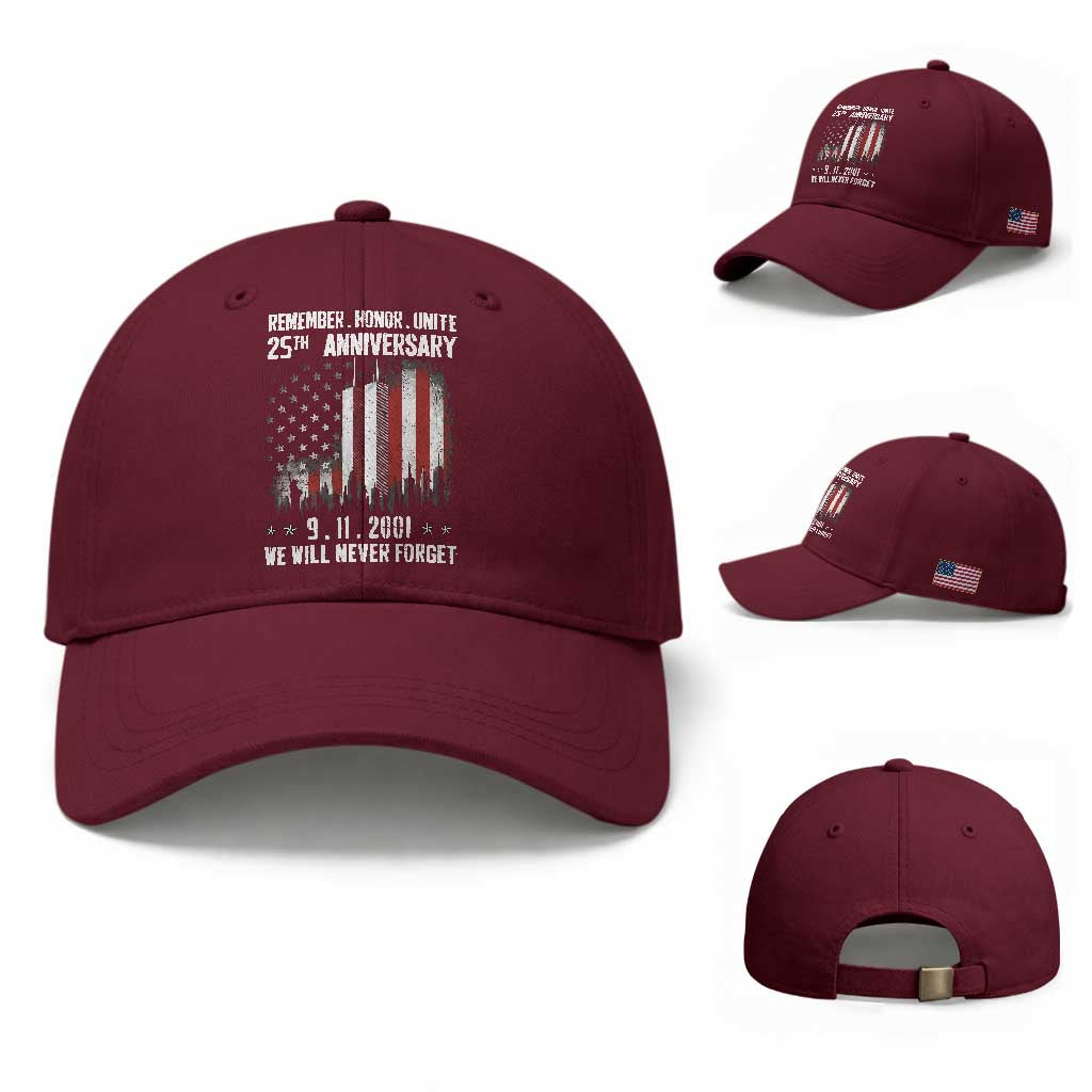 Remember Honor Unite 9 11 Memorial 25th Anniversary Baseball Cap We Will Never Forget Patriotic American Flag