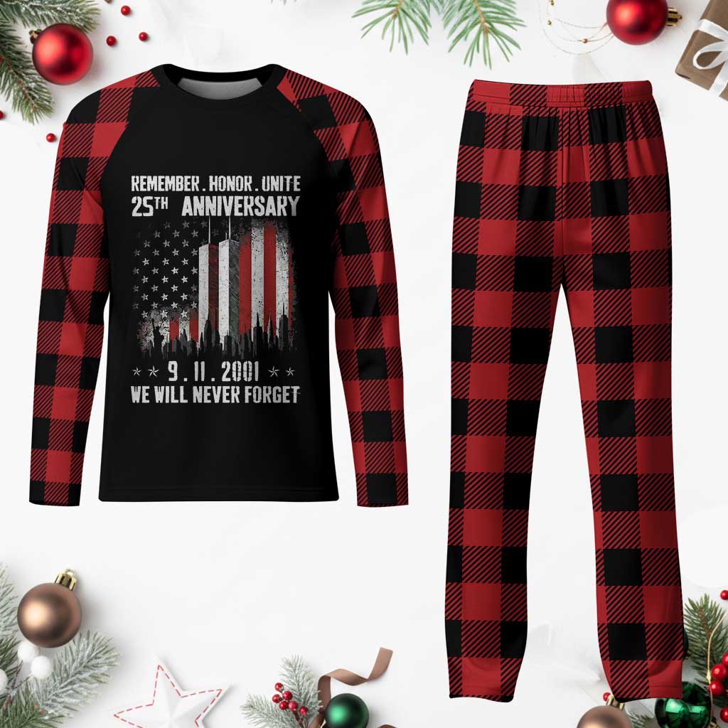 Remember Honor Unite 9 11 Memorial 25th Anniversary Plaid Pajama Set We Will Never Forget Patriotic American Flag