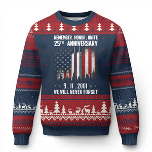 Remember Honor Unite 9 11 Memorial 25th Anniversary Ugly Christmas Sweater We Will Never Forget Patriotic American Flag