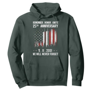 Remember Honor Unite 9 11 Memorial 25th Anniversary Hoodie We Will Never Forget Patriotic American Flag