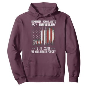 Remember Honor Unite 9 11 Memorial 25th Anniversary Hoodie We Will Never Forget Patriotic American Flag
