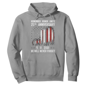 Remember Honor Unite 9 11 Memorial 25th Anniversary Hoodie We Will Never Forget Patriotic American Flag