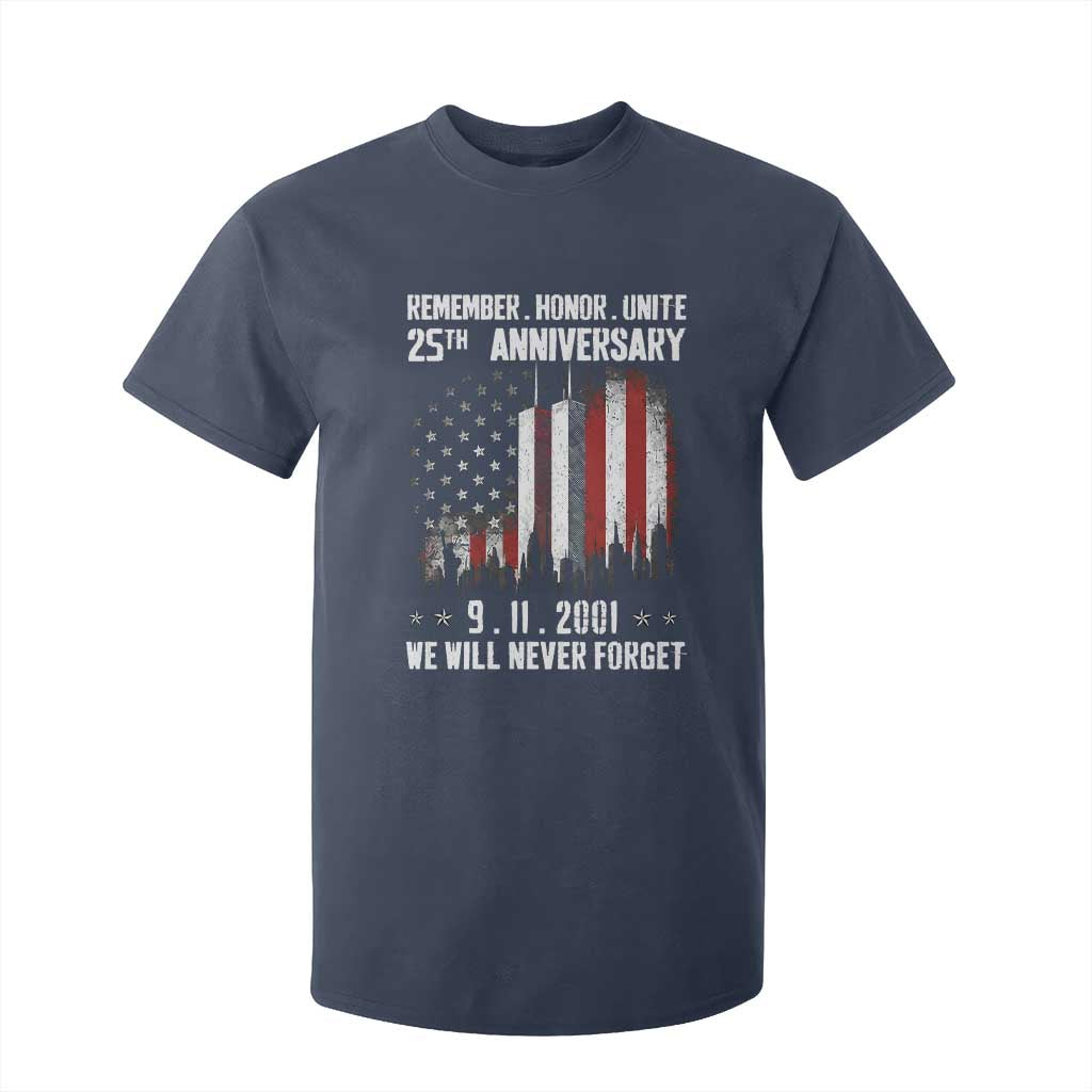 Remember Honor Unite 9 11 Memorial 25th Anniversary T Shirt For Kid We Will Never Forget Patriotic American Flag